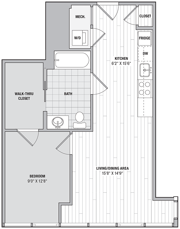 1 Bed 1 Bath M floor plan