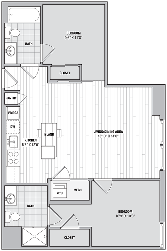 2 Bed 2 Bath N floor plan