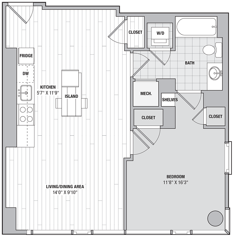 1 Bed 1 Bath FF floor plan