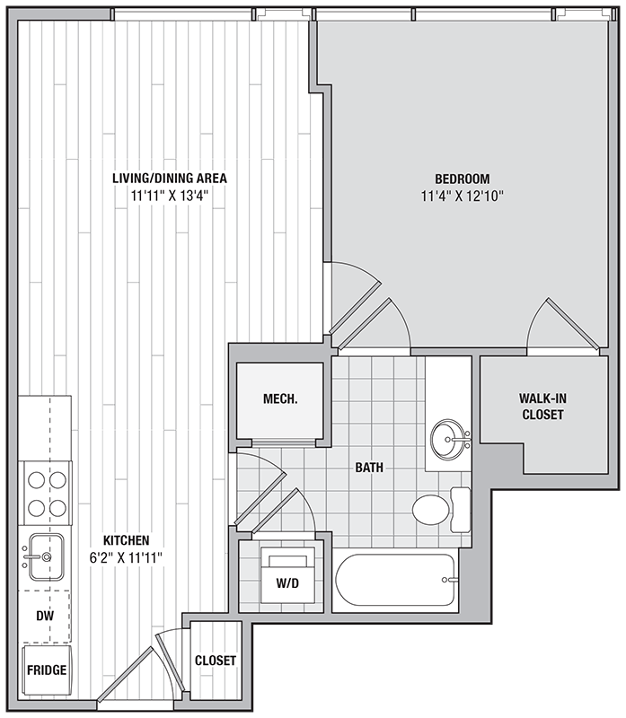 1 Bed 1 Bath AA floor plan