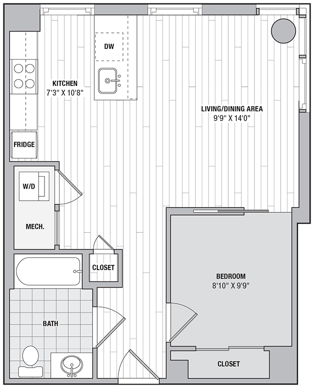 1 Bed 1 Bath JR E floor plan