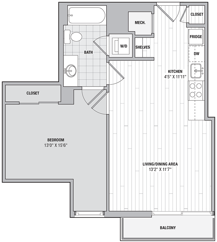 1 Bed 1 Bath OO floor plan