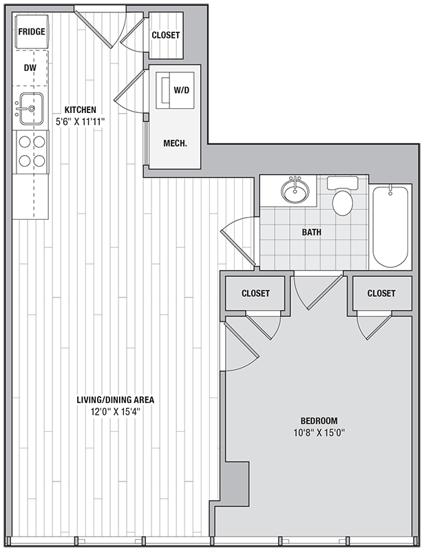 1 Bed 1 Bath JR B floor plan
