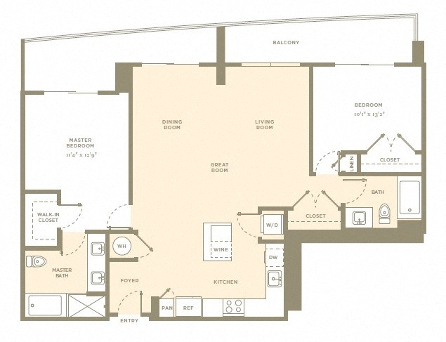 Rendering of the B6 floor plan with 2 bedroom[s] and 2 bathroom[s] at Amaray Las Olas by Windsor