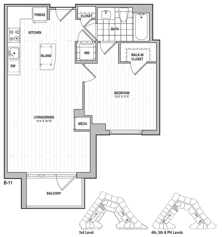 1 Bed 1 Bath 699 floor plan