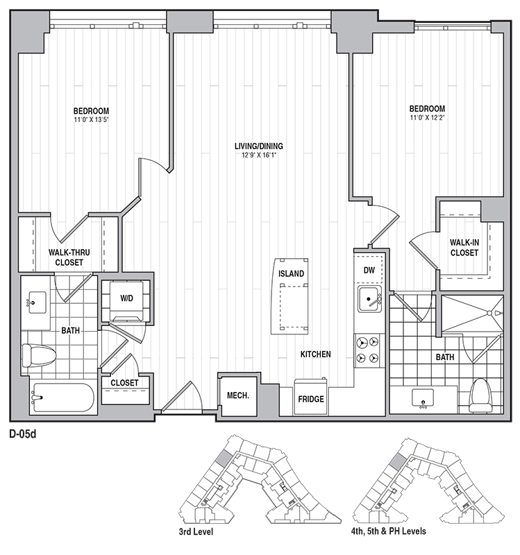 2 Bed 2 Bath 1053 floor plan