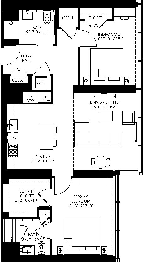 2 Bed/2 Bath-b01 floor plan
