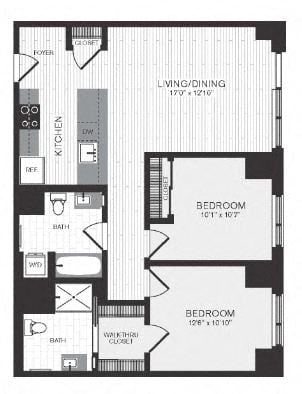 2 Bed/ 2 Bath floor plan