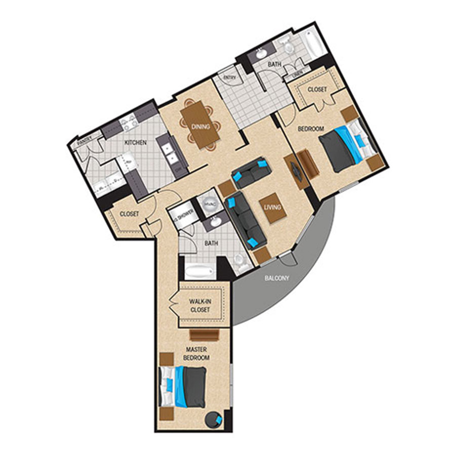 LA1.1R - 1 Bedroom floor plan