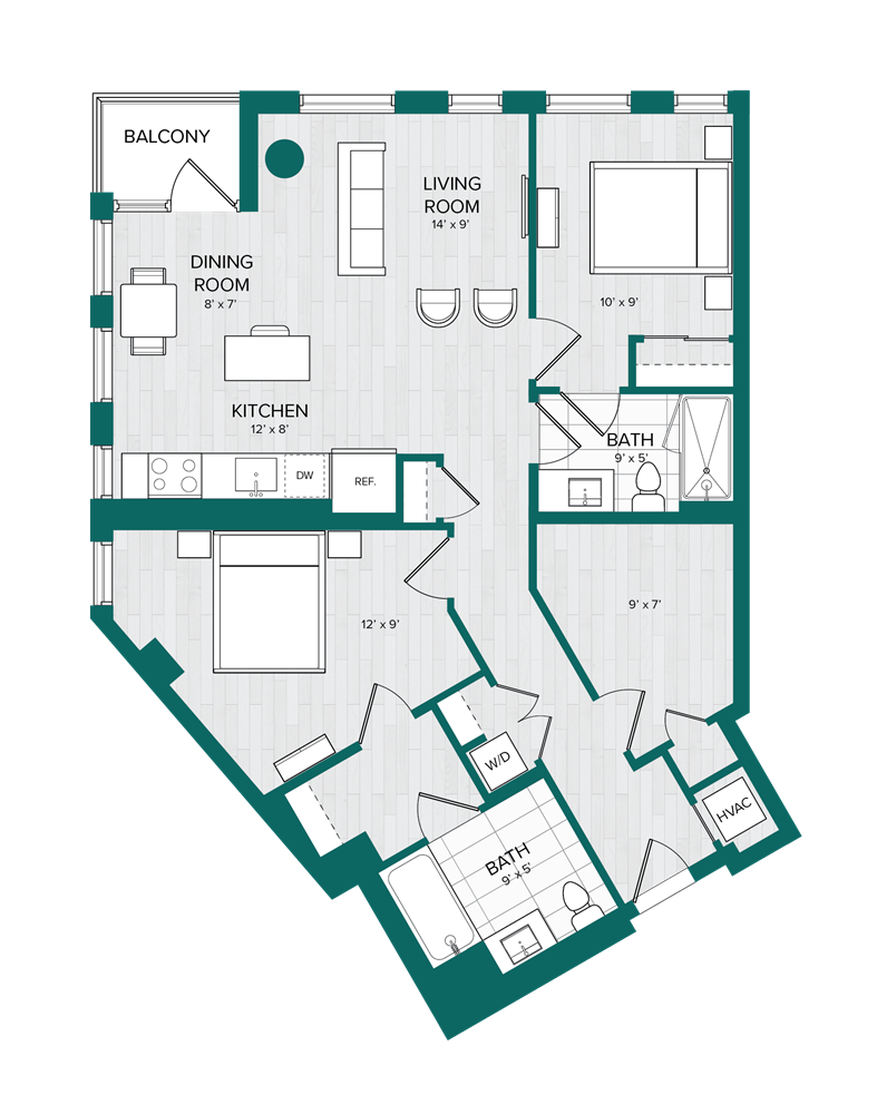 2 Bed 2 Bath Den-F1.2 floor plan