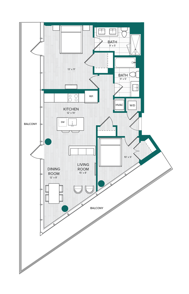2 Bed 2 Bath-E7 floor plan