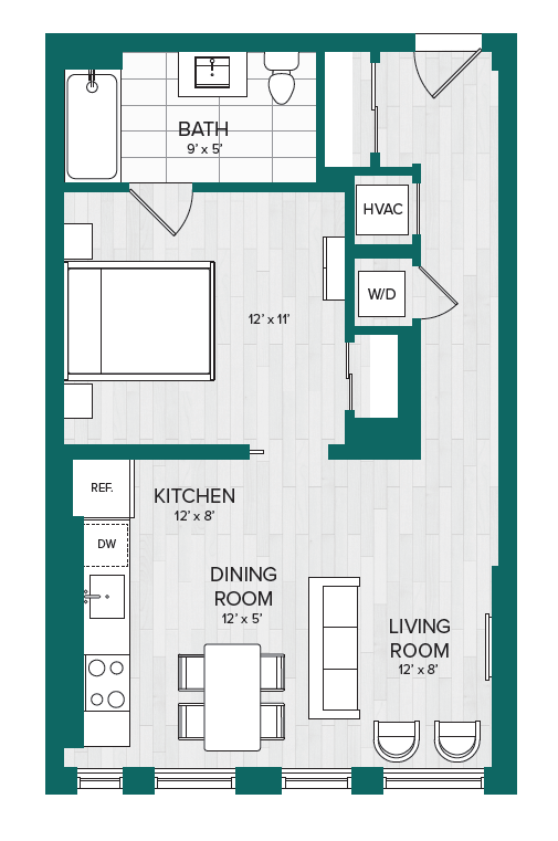 1 Bed 1 Bath Junior-B2.1b floor plan