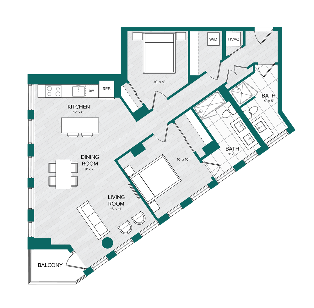 1 Bed 2 Bath Den-D7 floor plan
