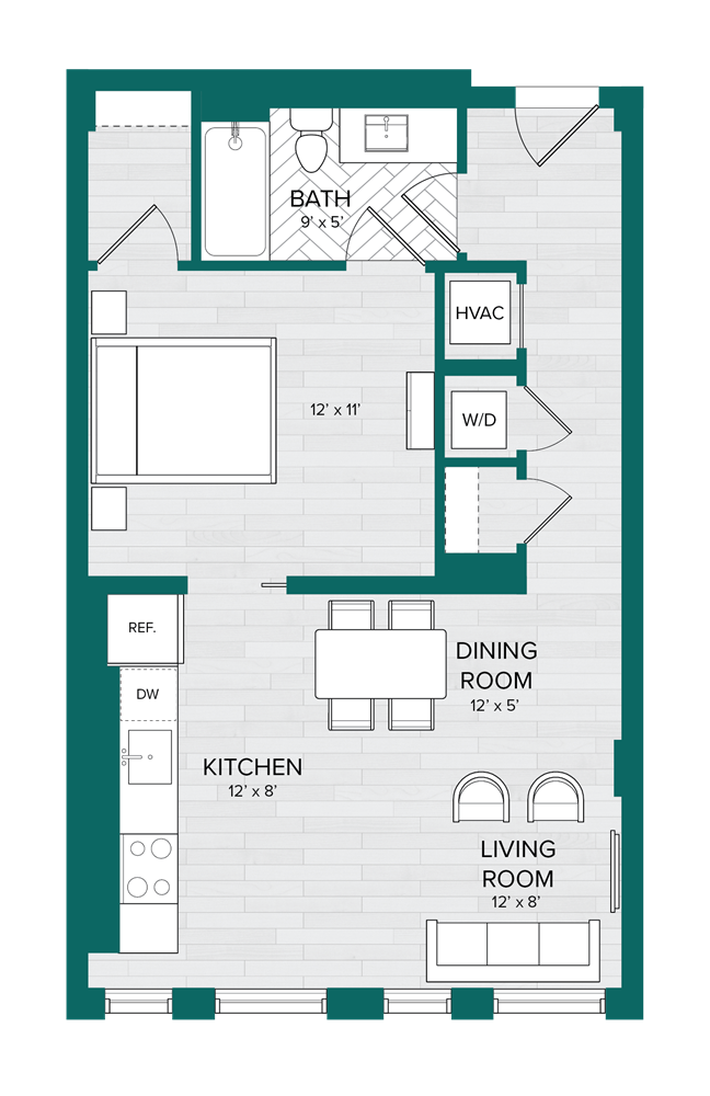 1 Bed 1 Bath Junior-B2.1 floor plan