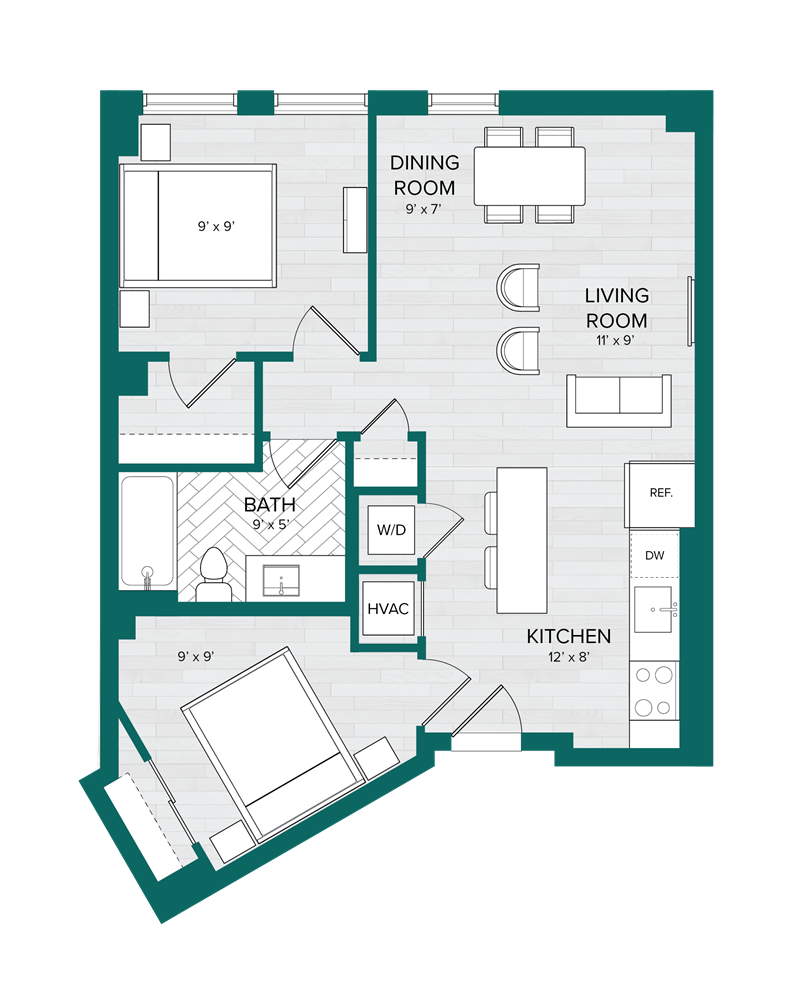 1 Bed 1 Bath Den-D3 floor plan