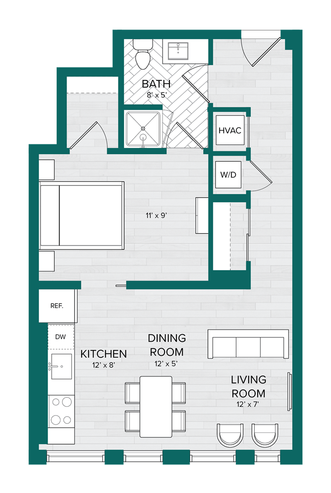 1 Bed 1 Bath Junior-B3 floor plan