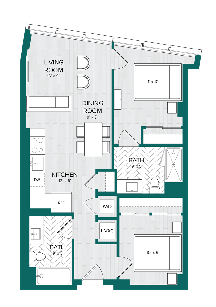 1 Bed 2 Bath Den-D1.2 floor plan
