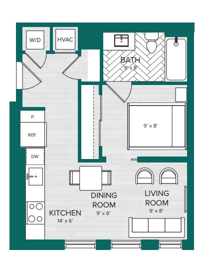 1 Bed 1 Bath Junior-B5 floor plan