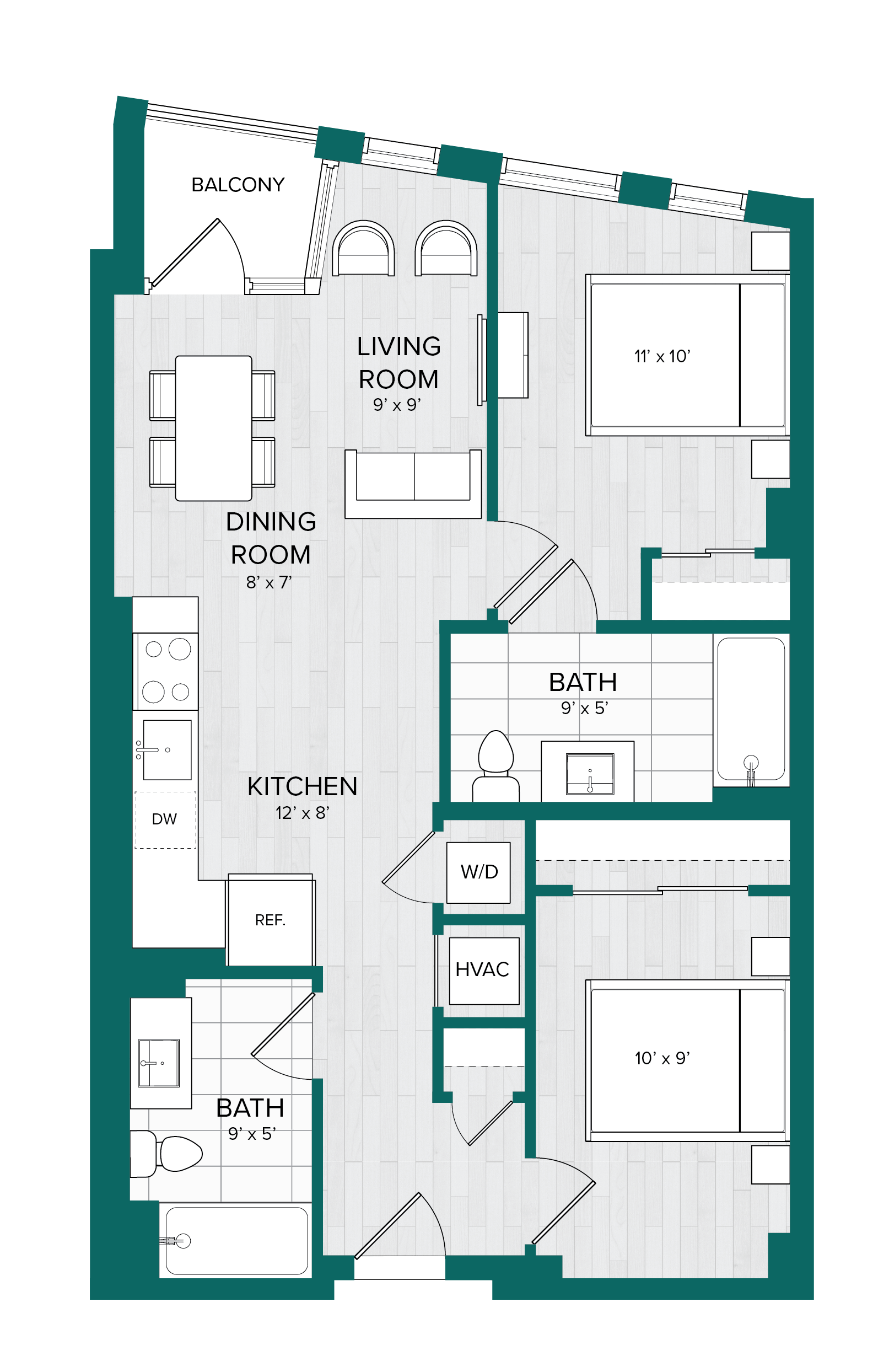 1 Bed 2 Bath Den-D1.2 floor plan