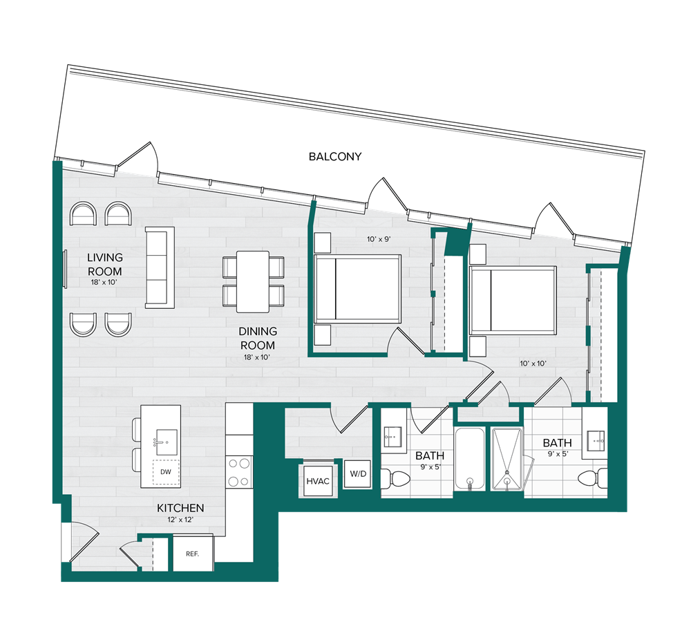 2 Bed 2 Bath-E6 floor plan