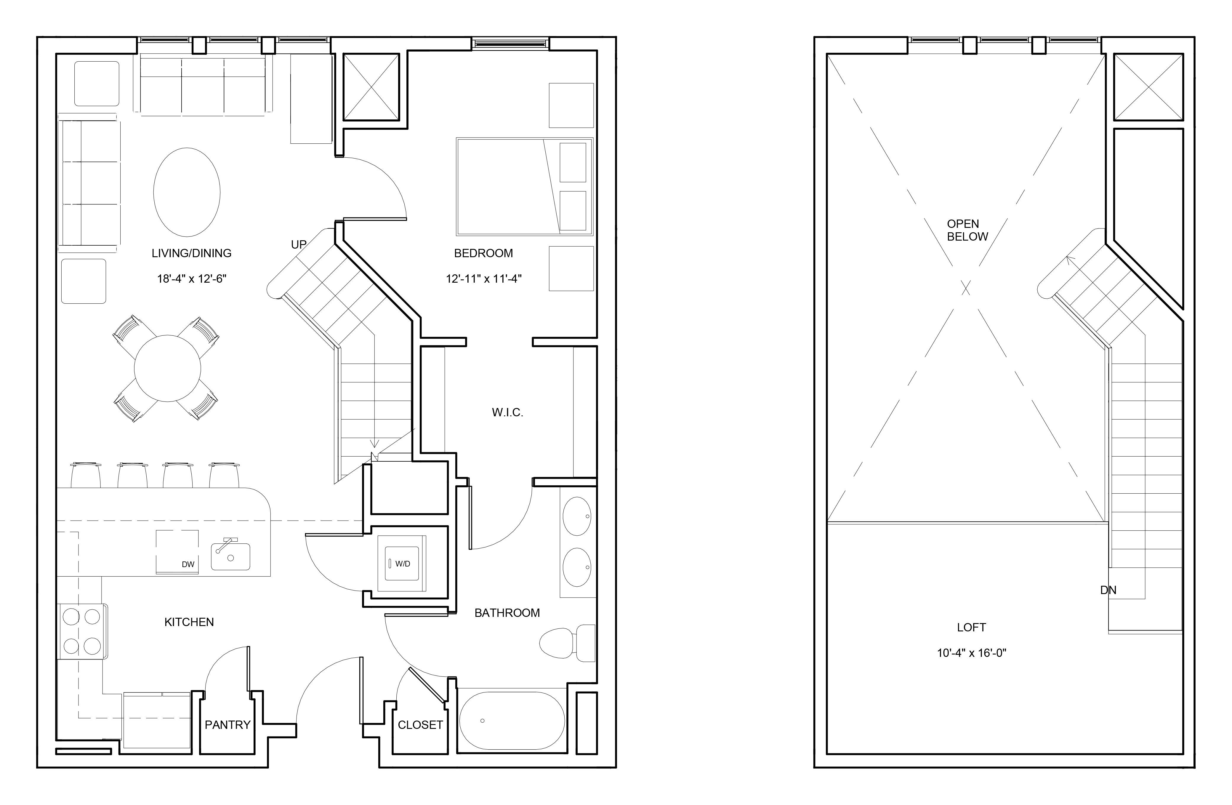 1 Bed/1 Bath Loft-A3-L-Patapsco floor plan