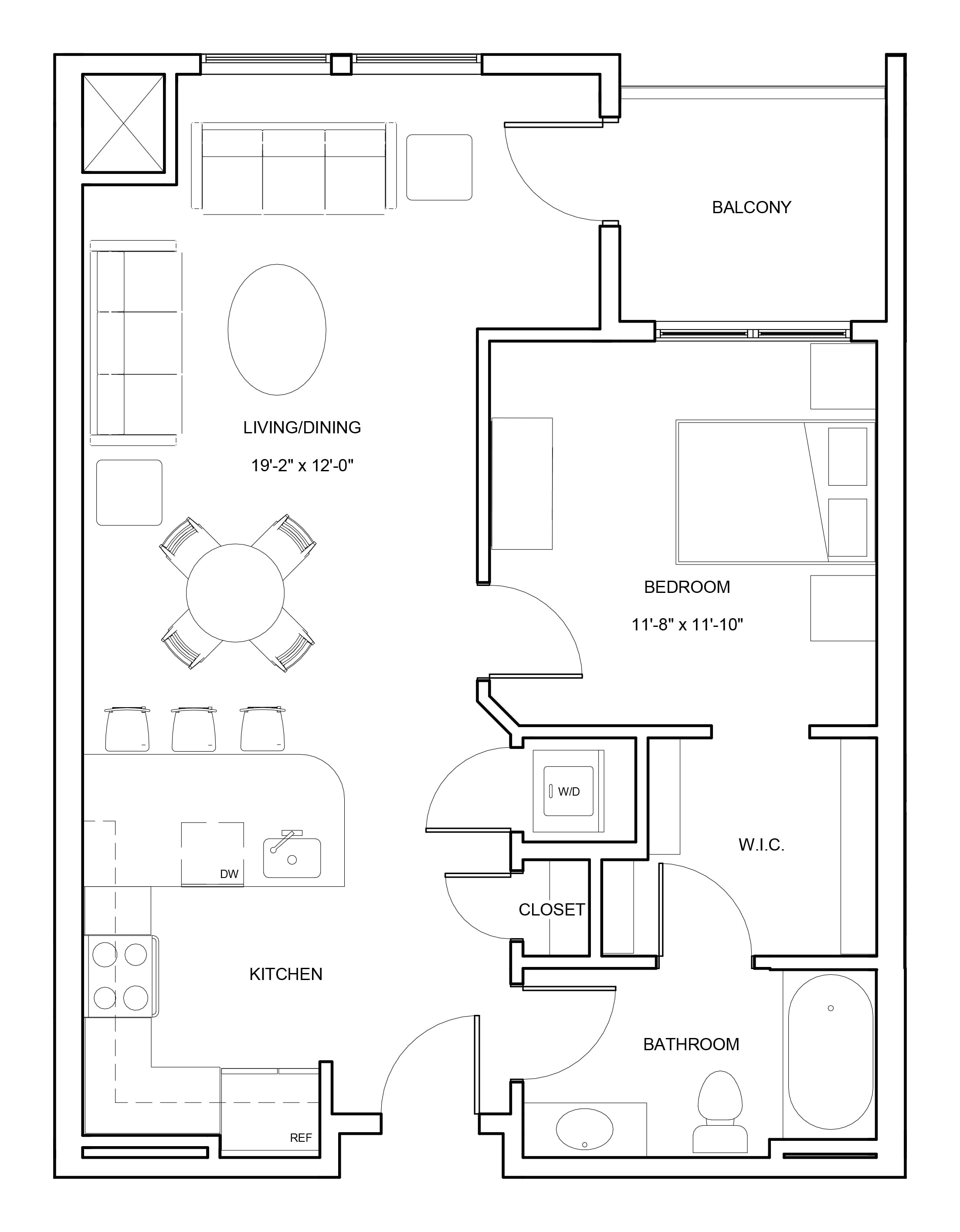 1 Bed/1 Bath-A2-B-Chester floor plan