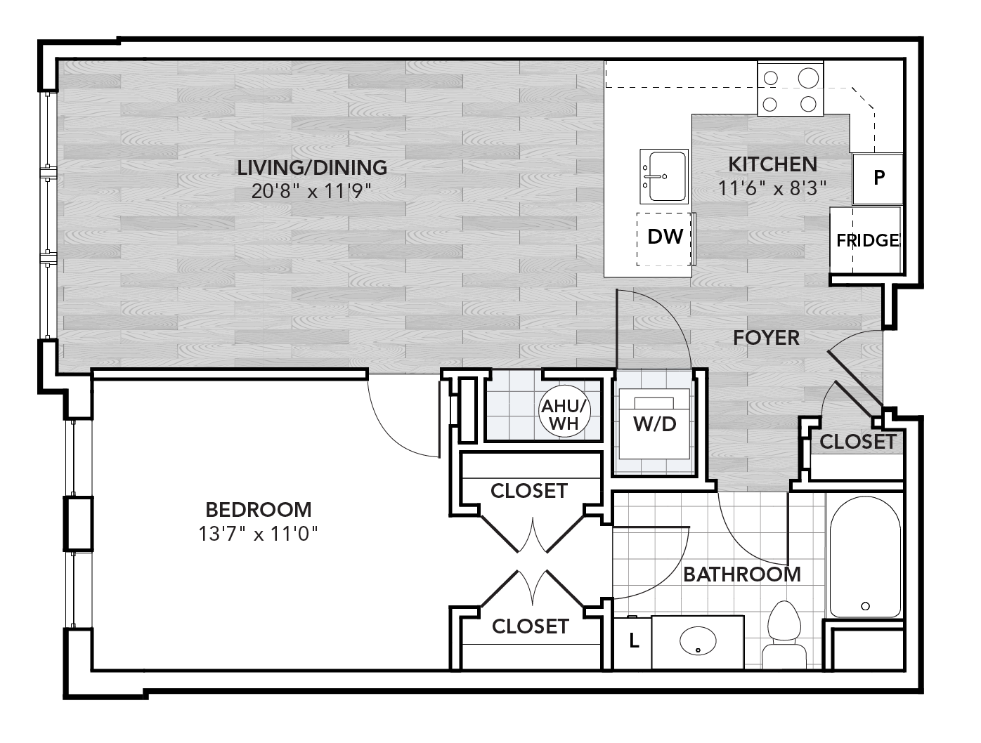 1 Bed 1 Bath floor plan