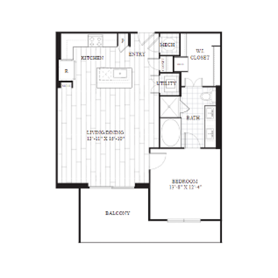 1K floor plan