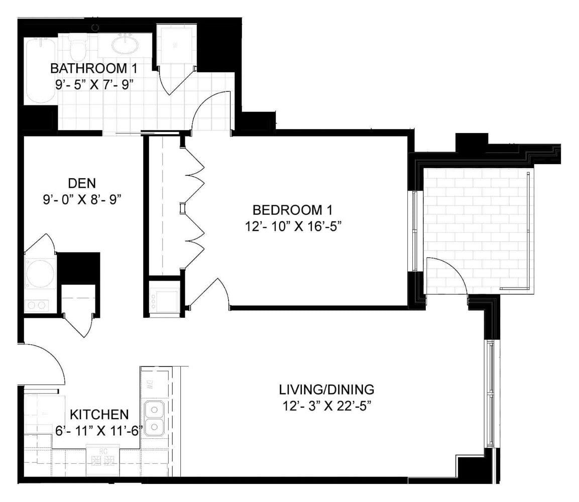 1 Bed/1 Bath Den-B01 floor plan