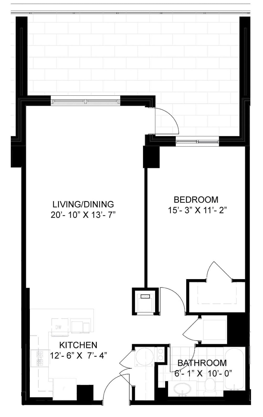1 Bed/1 Bath-A01 floor plan