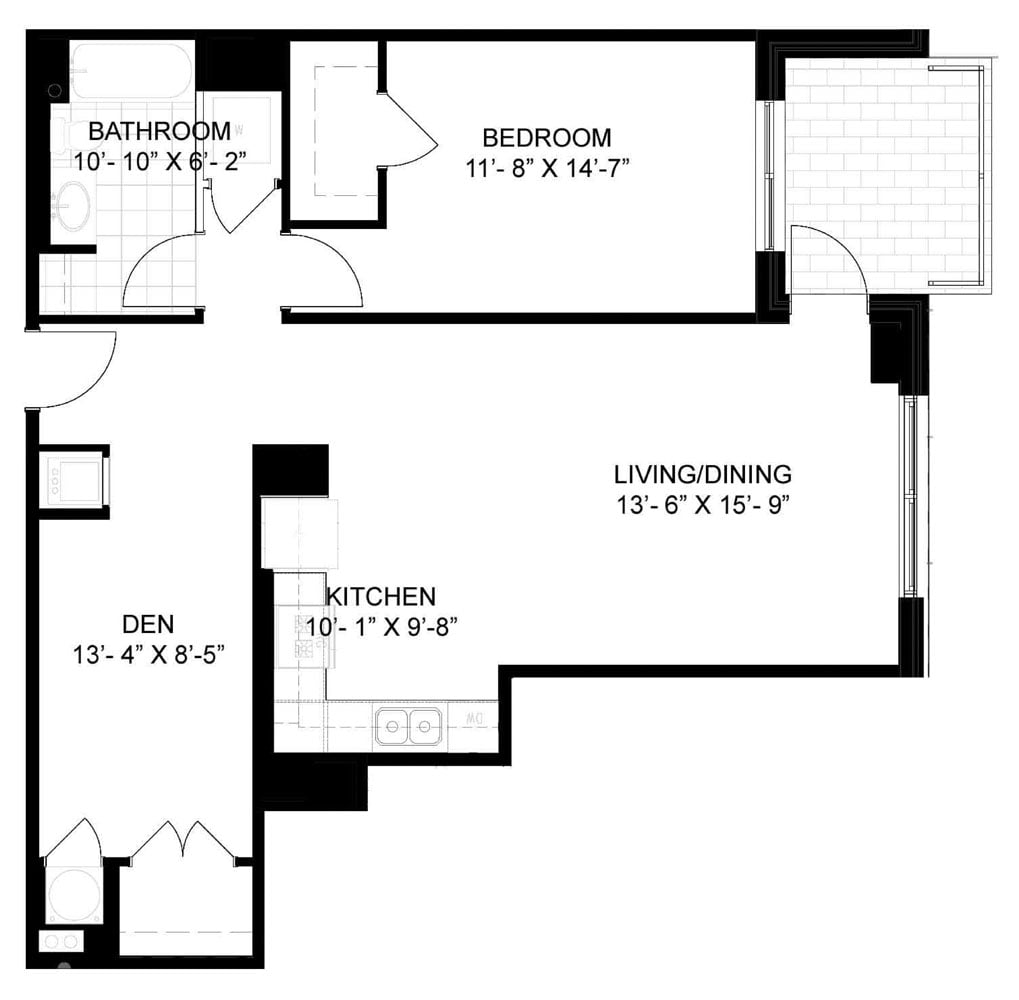 1 Bed/1 Bath Den-B02 floor plan