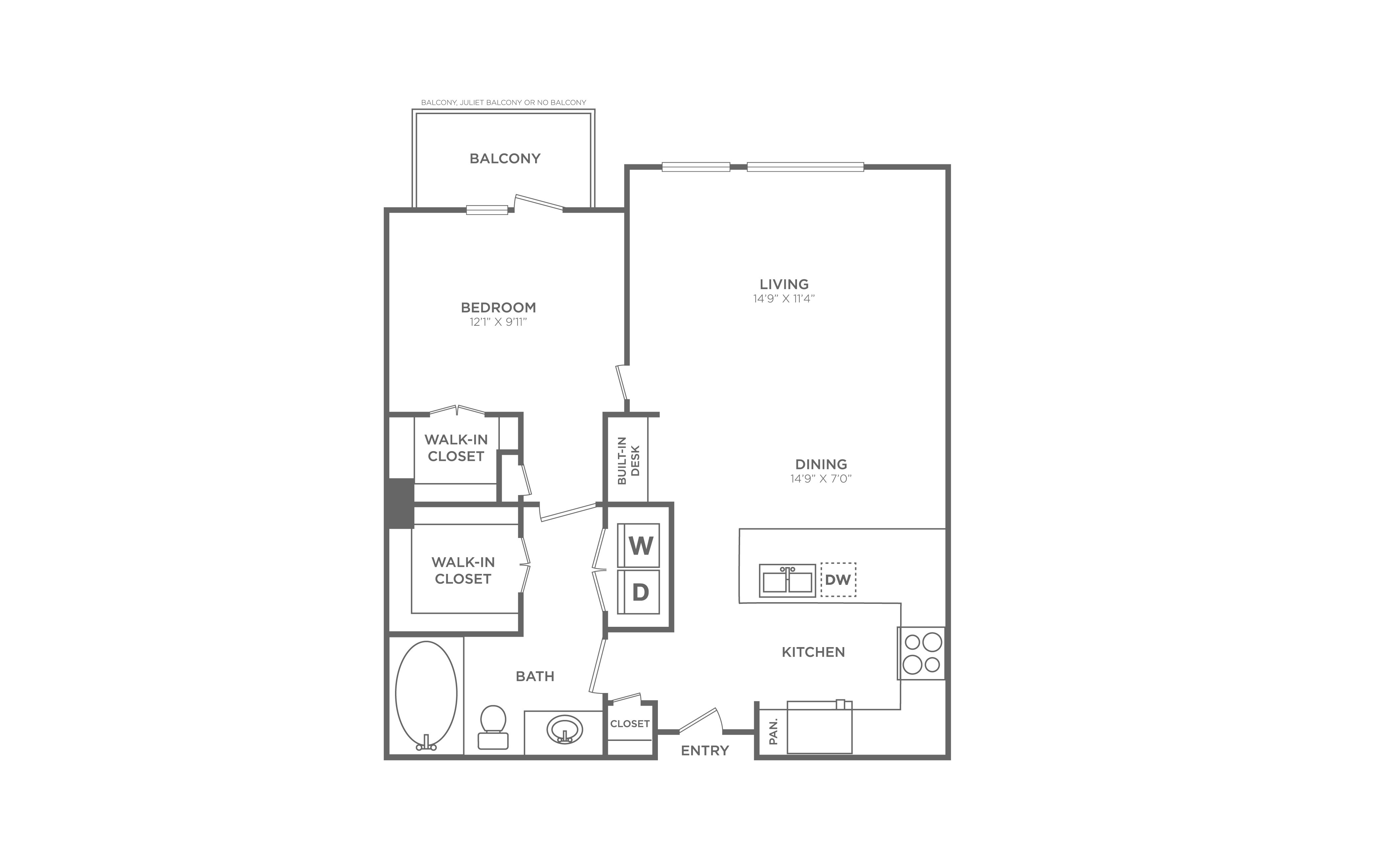 1 Bed/1 Bath - A14 floor plan