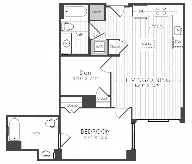 1 Bed/2 Bath Den floor plan