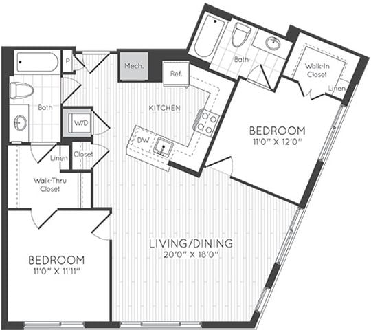 2 Bed/2 Bath floor plan