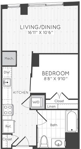 1 Bed/1 Bath floor plan
