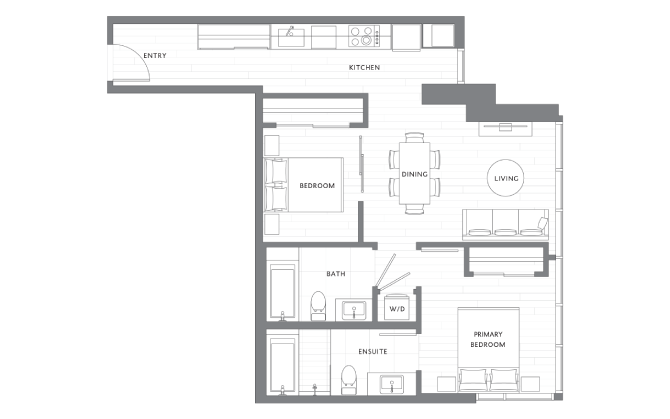 2 Bedroom 2 Bath B7 floor plan
