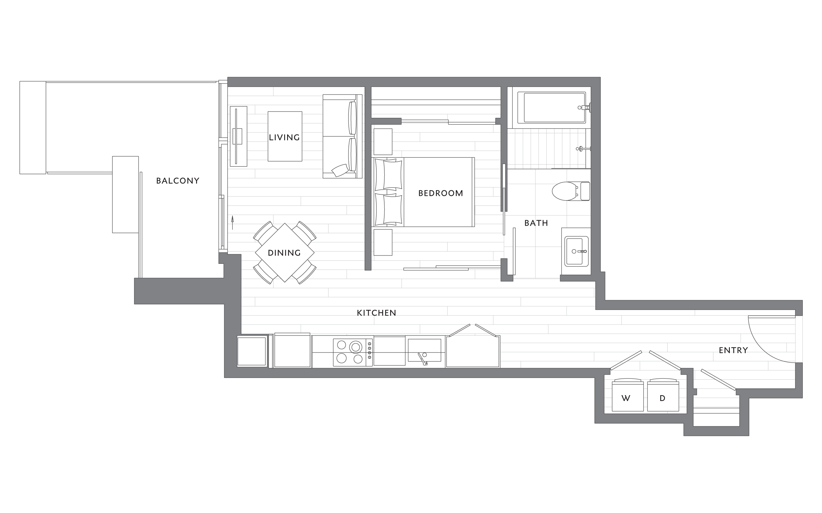 Urban 1 Bedroom 1 Bath A7 floor plan