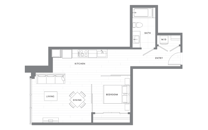 1 Bedroom 1 Bath A18 floor plan