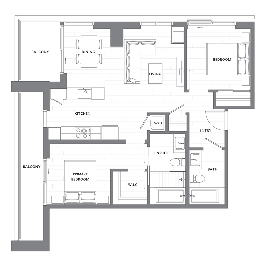 2 Bedroom 2 Bath B13 floor plan