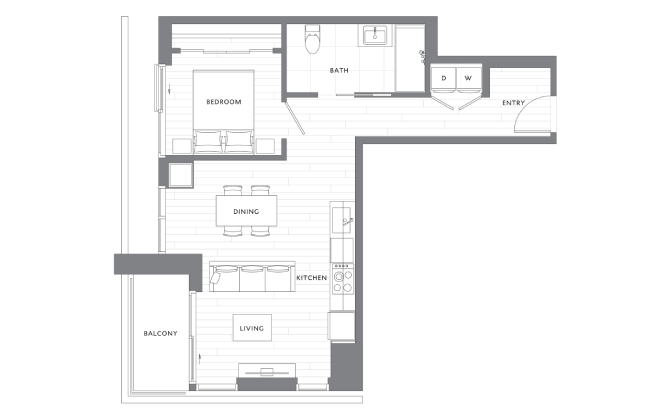 1 Bedroom 1 Bath ADA A16 floor plan