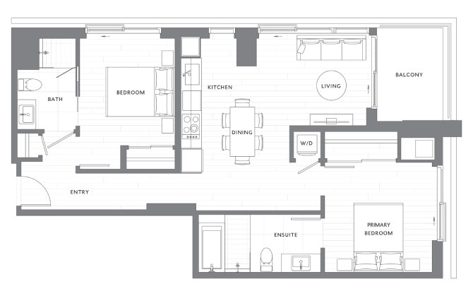 2 Bedroom 2 Bath B22 floor plan