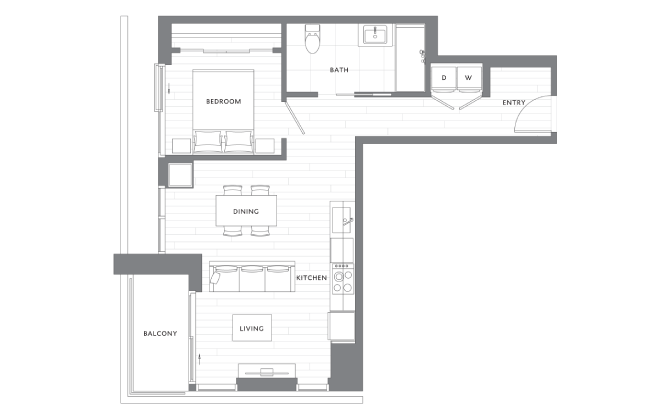 1 Bedroom 1 Bath A14 floor plan