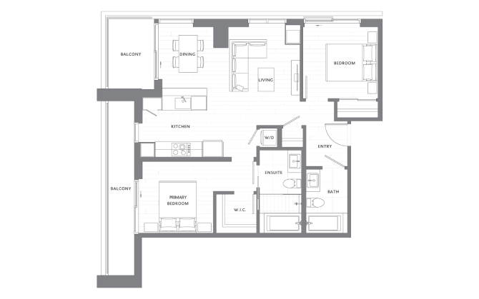 2 Bedroom 2 Bath B14 floor plan