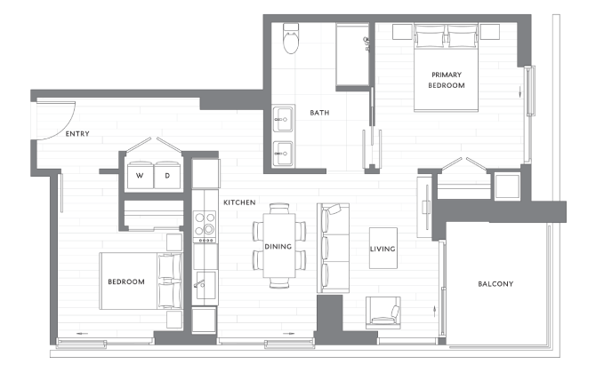 2 Bedroom 1 Bath B4 floor plan