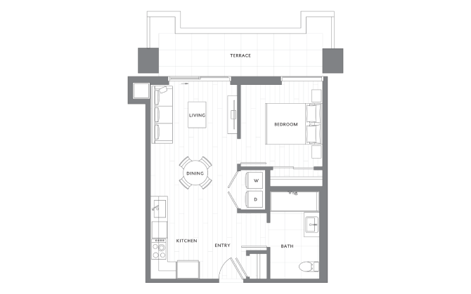 1 Bedroom 1 Bath A8 floor plan