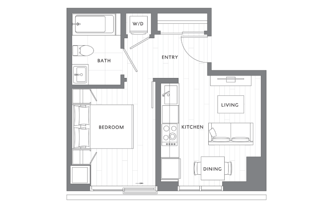 1 Bedroom 1 Bath A2 floor plan