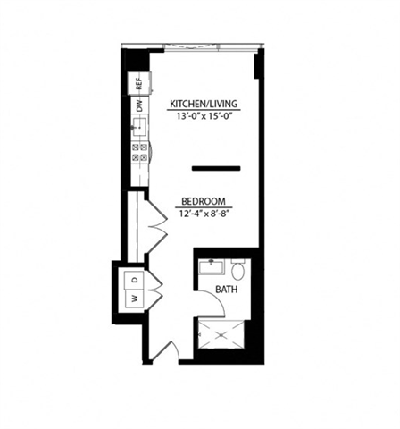 Rendering of the Convertible HC floor plan with a Studio bedroom and 1 bathroom[s] at Imprint