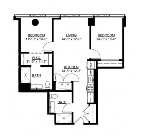 Rendering of the Two Bedroom B floor plan with 2 bedroom[s] and 2 bathroom[s] at Imprint