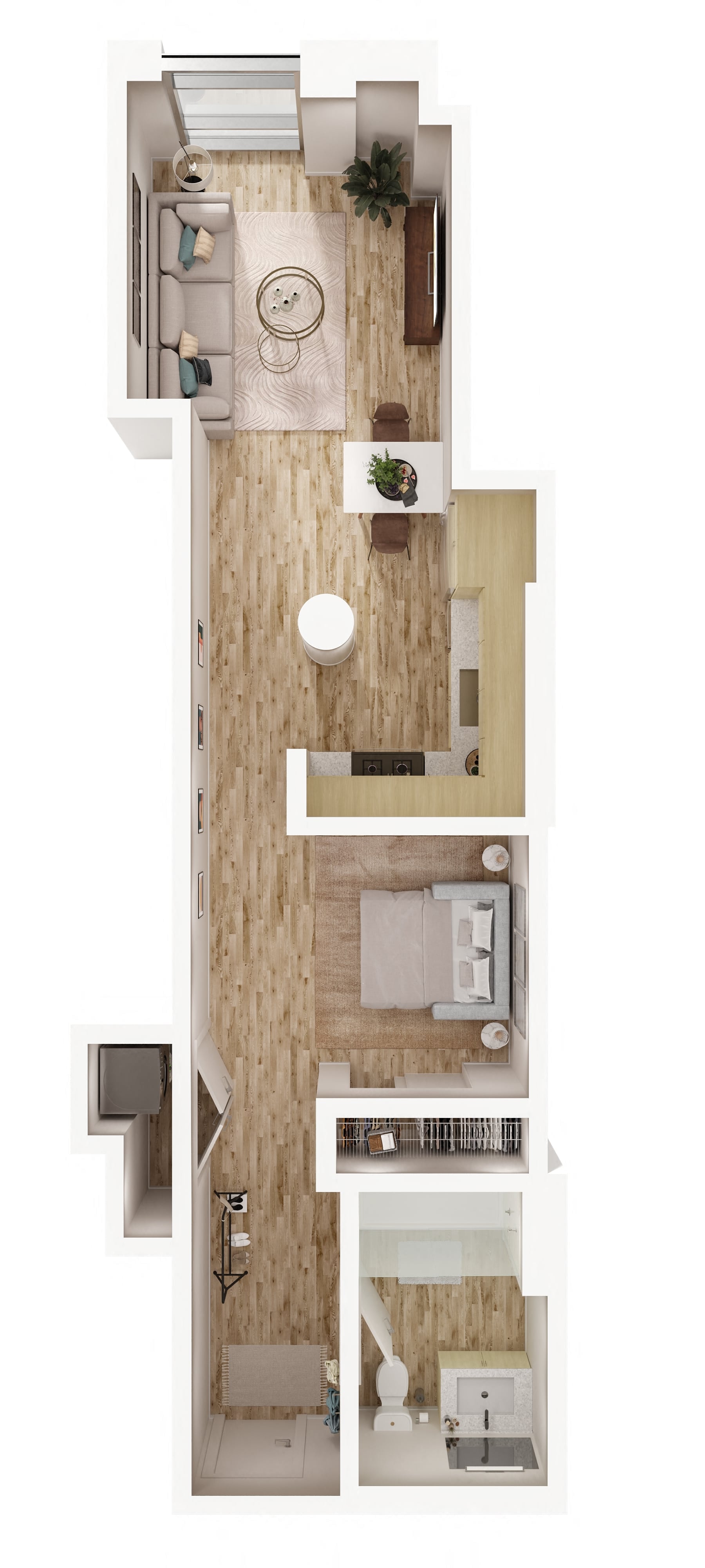 Rendering of the Loft Studio J floor plan with a Studio bedroom and 1 bathroom[s] at Imprint