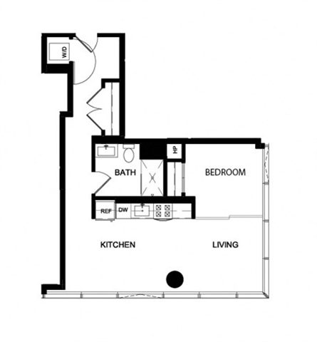 Rendering of the One Bedroom P floor plan with 1 bedroom[s] and 1 bathroom[s] at Imprint
